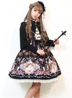 The Opera House At Midnight ~Lolita Stand Collar Long Sleeves OP Dress~Black