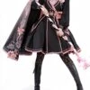 Sakura Theme Black Pink Gradient Sweet Cool Military Lolita Sweet Side Shoulder 3D Flowers Cloak Long Sleeves Dress Set -MIMY Lolita Shop 1 500x672 10