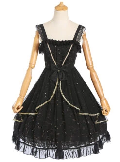 Constellation Black Short Sleeves Stylish Gothic Lolita Sling Dress -MIMY Lolita Shop 1 500x672 106