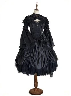 Black Lace Sling Corset Tail Top Flared Long Sleeve Fashion Ruffle Shawl Gothic Lolita Dress Set -MIMY Lolita Shop 1 500x672 107