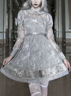 Rose Funeral Series White Gothic Lolita Dirty Dyed Jacquard Cute Doll Collar Long Sleeve Dress -MIMY Lolita Shop 1 500x672 11