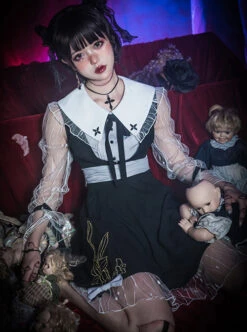 Night Lily Series Black Gothic Lolita Long Sleeve Dress -MIMY Lolita Shop 1 500x672 111