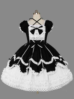Black And White Cotton Elegant Gothic Lolita Short Sleeves Dress -MIMY Lolita Shop 1 500x672 116