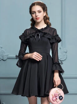 Black Chiffon Slim Stylish Gothic Lolita Long Sleeve Dress -MIMY Lolita Shop 1 500x672 117