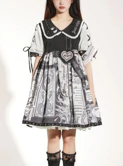Little Tengu Series OP Doll Collar Printing Black Cute Gothic Lolita Short Sleeve Dress -MIMY Lolita Shop 1 500x672 124