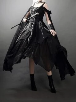 Horus Series Dark Black Gothic Noble Snake Blade Silver Embroidery Necklace Sleeveless Dress Match Wrist Sleeves Set -MIMY Lolita Shop 1 500x672 126
