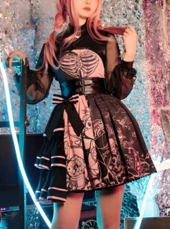 Sweet Cool Style Stand Collar PU Long-Sleeved Short Coat Black Powder Color Matching Bear Doll Print Gothic Lolita Sleeveless Dress Set 10 Sweet Cool Style Stand Collar PU Long-Sleeved Short Coat Black Powder Color Matching Bear Doll Print Gothic Lolita Sleeveless Dress Set -MIMY Lolita Shop 1 500x672 129