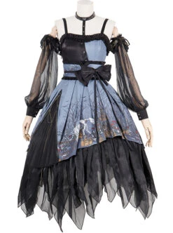 Decaying Forest Series JSK Blue Darkness Retro Gothic Lolita Sling Dress -MIMY Lolita Shop 1 500x672 130