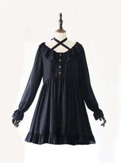 Black Chiffon Ruffles Gothic Lolita Long Sleeve Dress -MIMY Lolita Shop 1 500x672 138
