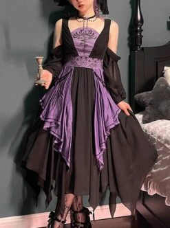 Halloween Black Purple Color Matching Special-Shaped Collar Irregular Oversized Hem Gothic Lolita Dress -MIMY Lolita Shop 1 500x672 14