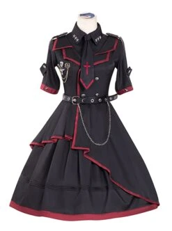 The Loser Of The Army Eats Dust Series OP Military Style Gothic Lolita Metal Belt Decoration Short Sleeve Dress Set -MIMY Lolita Shop 1 500x672 152