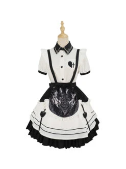 Aries Series JSK British Style Maid Outfit Black Printing Decoration Bow Knots Pleated Lace Gothic Lolita Short Sleeve Dress Set -MIMY Lolita Shop 1 500x672 159