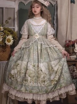 Elegant Classical Pearl Gothic Lolita OP Half Turtleneck Three-Dimensional Embroidery Stitching Lace Detachable Bubble Long Sleeve Dress -MIMY Lolita Shop 1 500x672 160