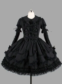 Black Elegant Bows Cotton Gothic Lolita Long Sleeve Dress -MIMY Lolita Shop 1 500x672 162