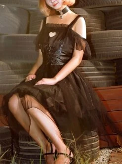 Ember Series Black Sexy Chest Love Hollow Lace-Up Slim Fit Irregular Hem Gothic Lolita Sleeveless Dress -MIMY Lolita Shop 1 500x672 17