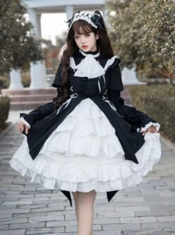 Contract Phantom Night Stone Series Gothic Girl Court Style Black White Detachable Sleeves Gothic Lolita Short-Sleeved Dress -MIMY Lolita Shop 1 500x672 170