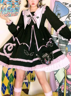 Magic House Series OP Cute Little Devil Cat Ears Pointed Collar Gothic Lolita Halloween Long Sleeve Thick Dress -MIMY Lolita Shop 1 500x672 178