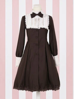Little Stand Collar Concise Gothic Lolita Long Sleeve Dress -MIMY Lolita Shop 1 500x672 179