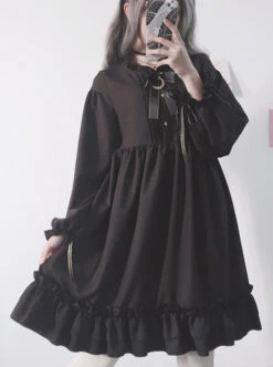 The Castle Under The Moonlight Pure Black Gothic Lolita Long Sleeve Dress -MIMY Lolita Shop 1 500x672 180