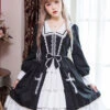Black And White Bowknot Lace Crucifix Gothic Lolita Lapel Long Sleeve Dress -MIMY Lolita Shop 1 500x672 182