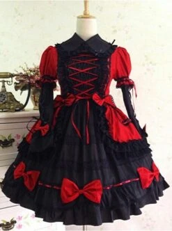 Gothic Long Sleeves Red And Black Lace Cotton Lolita Dress -MIMY Lolita Shop 1 500x672 188