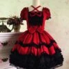 Sweet Short Sleeves Red And Black Lace Cotton Lolita Dress