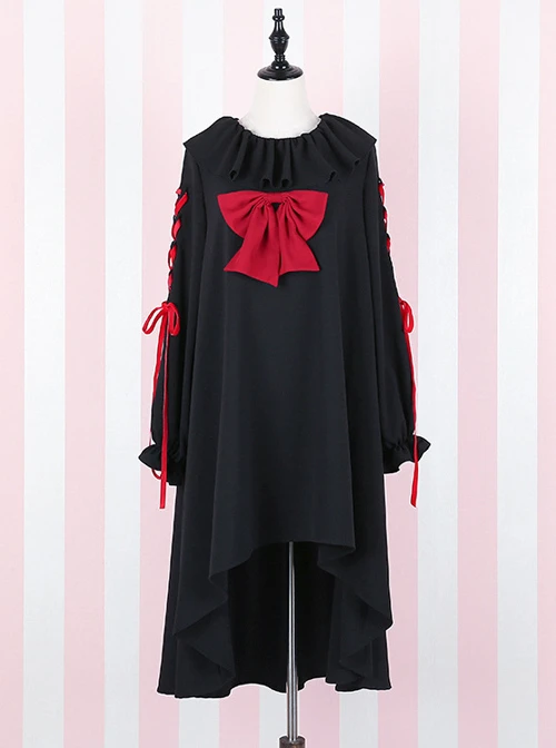 Black Bind Strap Bowknot Gothic Lolita Long Sleeve Dress 5 Black Bind Strap Bowknot Gothic Lolita Long Sleeve Dress - Image 3