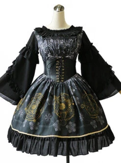 Black Grey Meteorite Magic PrintedLolita Dress -MIMY Lolita Shop 1 500x672 2
