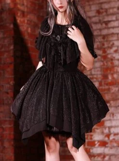 Undead Serenade Series Black Irregular Hem Design Detachable Short Shawl Gothic Lolita Sleeveless Dress -MIMY Lolita Shop 1 500x672 207