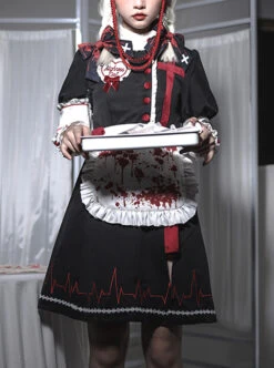 Scarlet Cross Series OP Short Style Blood Printing Halloween Nurse Gothic Lolita Long Sleeve Dress -MIMY Lolita Shop 1 500x672 211