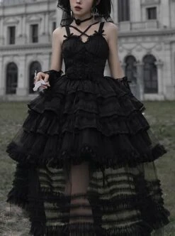 Double Strap Bow Ribbon Rose Pendant Layered Dress Design Elegant Flowy Gothic Lolita Dress Set -MIMY Lolita Shop 1 500x672 213