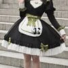Chinese Style Stand Collar Chest Cutout Design Green Bow Red Panda Decoration Cute Sweet Lolita Long-Sleeved Dress