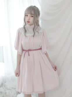 Stand Collar Seashell Sleeves Loose Sweet Lolita Dress -MIMY Lolita Shop 1 500x672 235
