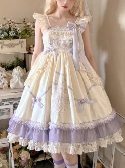 Cute Princess Printed Bowknot Decorated Lace Ruffled Big Hem Sweet Lolita Sleeveless Dress -MIMY Lolita Shop 1 500x672 238