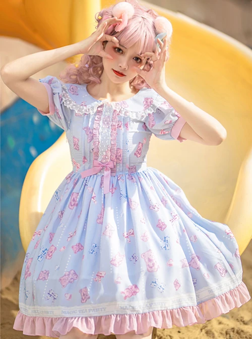 Jelly Bear Series OP Cute Printing Sweet Lolita Short Sleeve Dress 4 Jelly Bear Series OP Cute Printing Sweet Lolita Short Sleeve Dress - Image 2