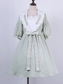Cute Navy Collar Embroidery Sweet Lolita Lantern Short Sleeve Dress
