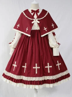 Crucifix Choir Series Sweet Lolita Long Sleeve Dress And Cloak Set -MIMY Lolita Shop 1 500x672 248