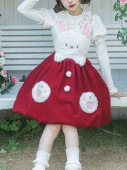 Rabbit Tuan Tuan Series Solid Color Plush Rabbit Cute Doll Autumn Winter Flower Bud Strap Skirt Sweet Lolita Sleeveless Dress 14 Rabbit Tuan Tuan Series Solid Color Plush Rabbit Cute Doll Autumn Winter Flower Bud Strap Skirt Sweet Lolita Sleeveless Dress -MIMY Lolita Shop 1 500x672 250