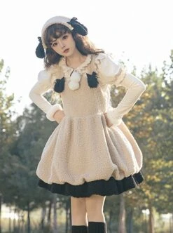 Lamb Ollie Series Apricot Cute Soft Lambswool Stitched Black Bowknot Belt Ruffled Hem Sweet Lolita Sleeveless Dress JSK Set 13 Lamb Ollie Series Apricot Cute Soft Lambswool Stitched Black Bowknot Belt Ruffled Hem Sweet Lolita Sleeveless Dress JSK Set -MIMY Lolita Shop 1 500x672 251