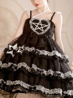 Dumeisha's Star Wish Series JSK Cute Black Bowknot Ruffles Three-stage Hem Suspender Skirt Sweet Lolita Dress -MIMY Lolita Shop 1 500x672 266