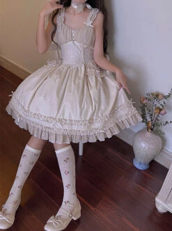 Summer Fresh And Elegant Princess Detachable Large Bow Cream Chiffon Solid Color Sweet Lolita Ballet Suspender Dress -MIMY Lolita Shop 1 500x672 268