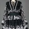 Black And White Long Sleeves Cotton Gothic Lolita Dress
