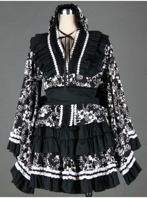 Black And White Long Sleeves Cotton Gothic Lolita Dress 3 Black And White Long Sleeves Cotton Gothic Lolita Dress