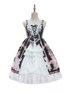 Cats Tea Party Series JSK Cute Cat Printing Sweet Lolita Sling Dress -MIMY Lolita Shop 1 500x672 289