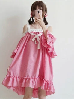 Off-shoulder Plaid Lace Sweet Lolita Dress -MIMY Lolita Shop 1 500x672 292