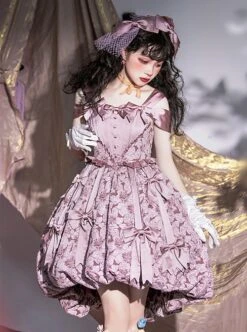 Vanity Movement Series Sweet Lolita Bowknots Pendant Jacquard Embroidery Bud Type Pleated Sling Dress Set -MIMY Lolita Shop 1 500x672 295