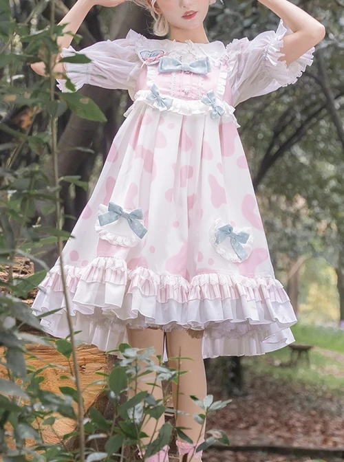 Small Milk Cow Series Lace High Waist Everyday Cute Spots Ruffle Sweet Lolita Sailor Collar Bunny Ears Shirt Sleeveless Dress Set 4 Small Milk Cow Series Lace High Waist Everyday Cute Spots Ruffle Sweet Lolita Sailor Collar Bunny Ears Shirt Sleeveless Dress Set - Image 2