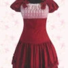Wine Red Elegance Lace Sweet Lolita Short Sleeves Dress