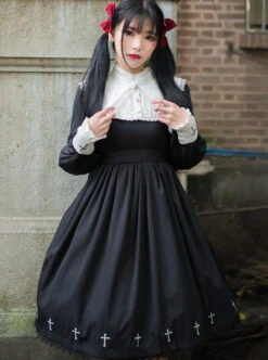 Unknown Poem Series Cross Embroidery Gothic Lolita Black Long Sleeve Dress -MIMY Lolita Shop 1 500x672 31
