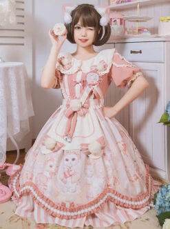Crown Kitten Series Doll Collar Pink Sweet Lolita Puff Short Sleeve Dress -MIMY Lolita Shop 1 500x672 311
